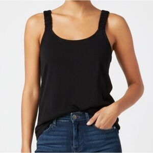 Ann Taylor LOFT L Black Wide Ruched Strap Scoop Neck Basic Layering Tank Top L